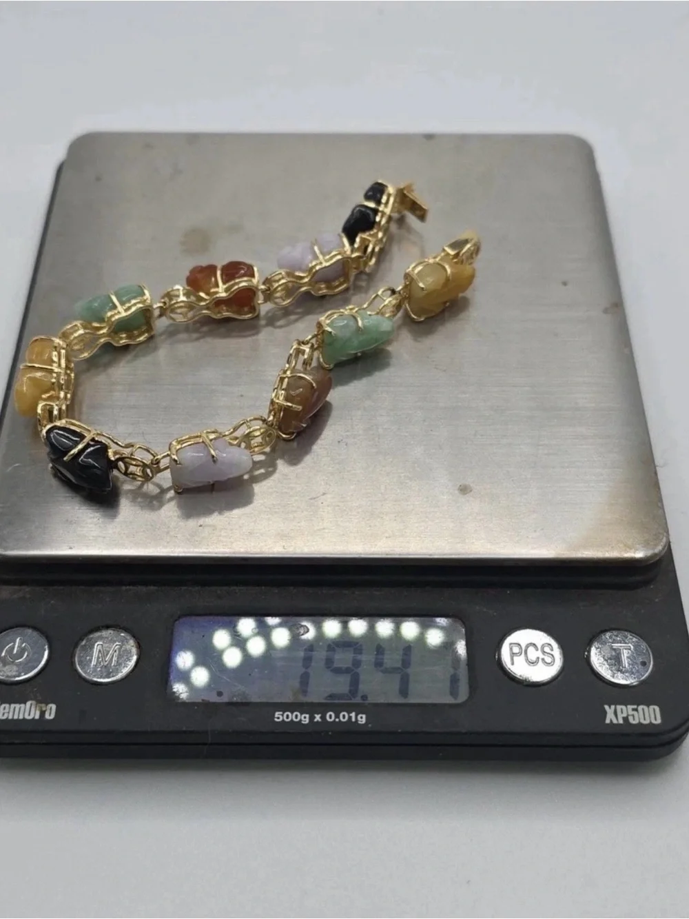 Vintage Real 14k Yellow Gold 19.4g Multicolored Frog Bracelet